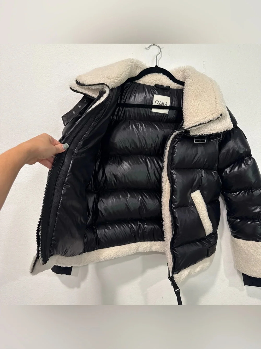 SAM New York Heidi Black Quilted Puffer Shearling Trimmed Down Jacket M